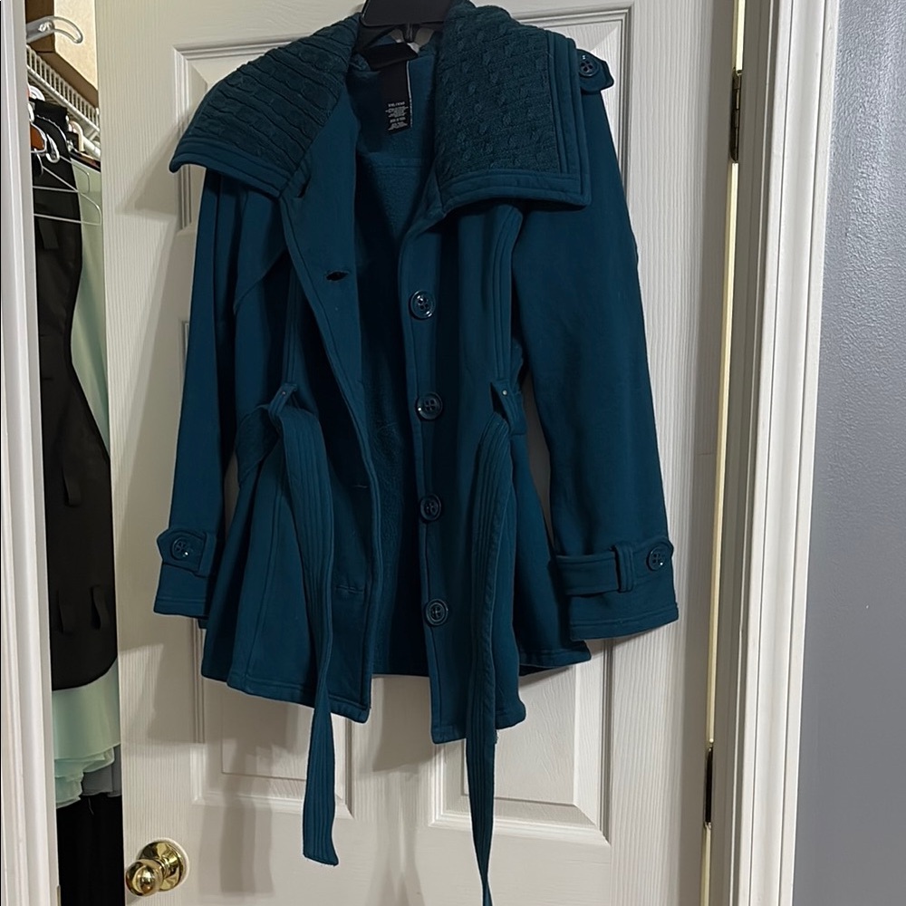 Sebby teal Trench Coat with Belted Waist